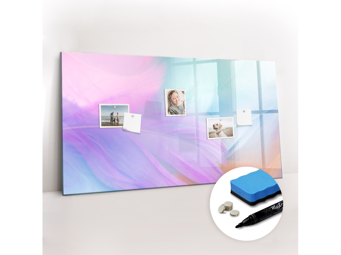Quadro De Vidro Magnético Penas Coloridas Para A Sala De Estar Espelharte (120x60 Cm)