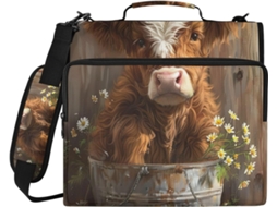 Pasta organizadora para laptop com estampa de vaca macia, zíper resistente à água e 3 argolas.