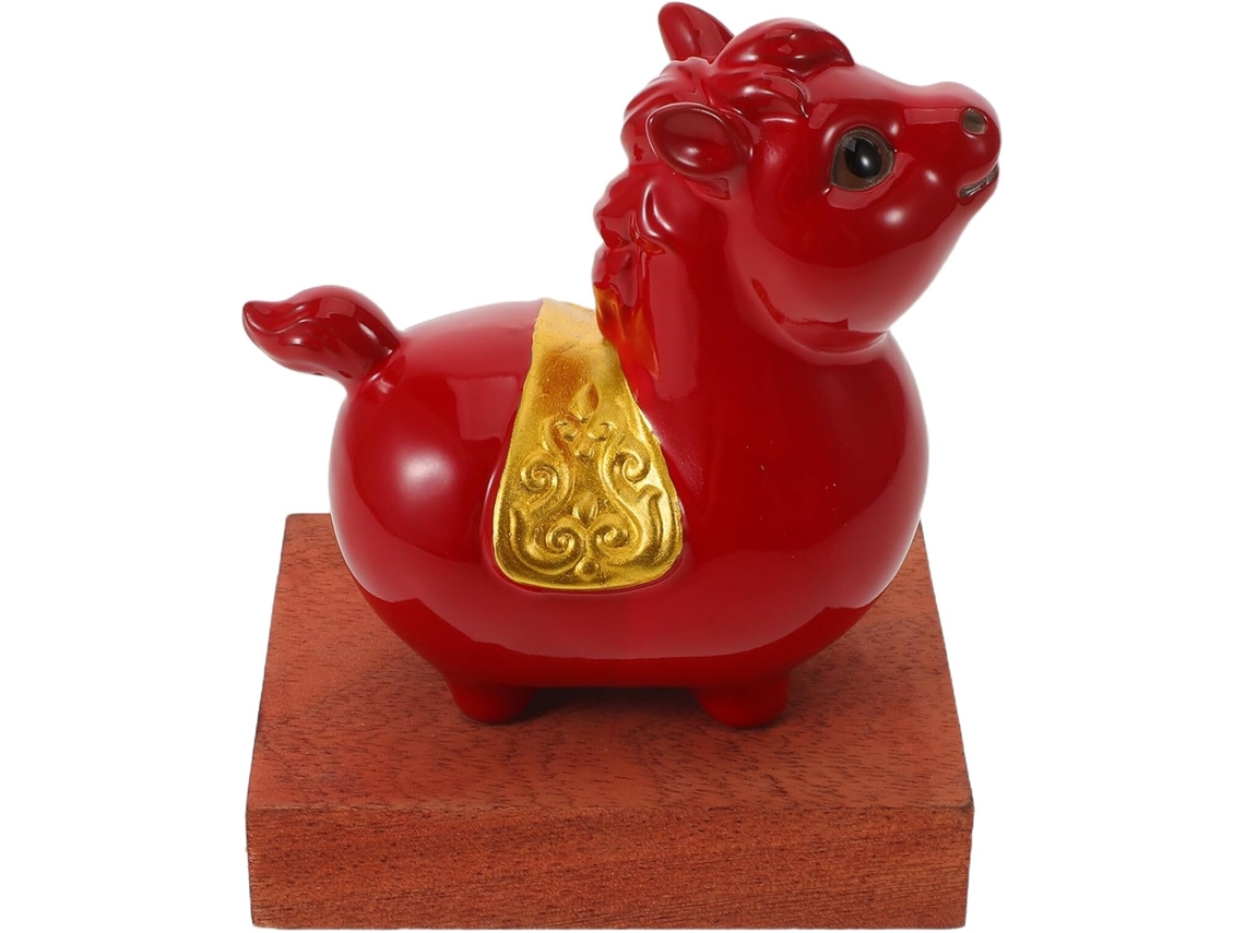 Estátua Decorativa Cavalo Cerâmica Vermelha Elegante Estatueta Artística Escultura Zodíaco Chinês Decoração GOKOCO