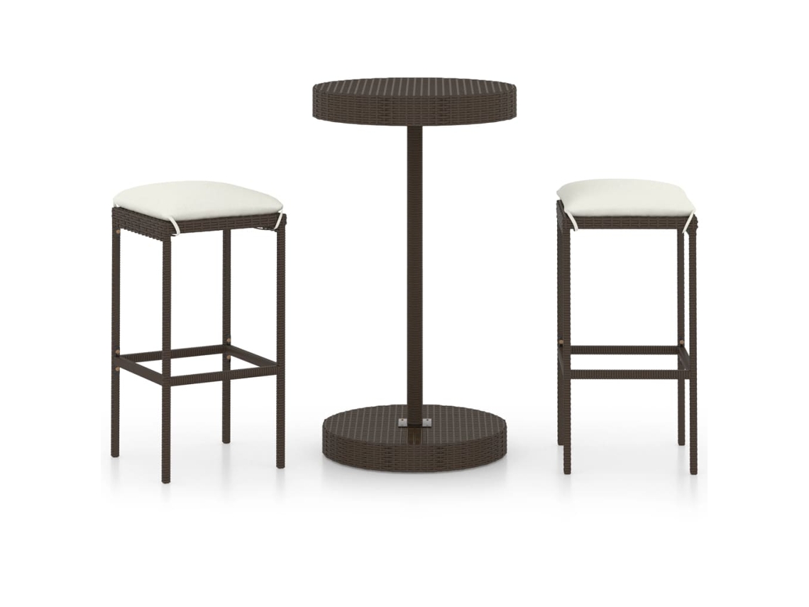 Conjunto de 3 Bar P/ Jardim com Almofadões Vime Pe Castanho MAISON EXCLUSIVE