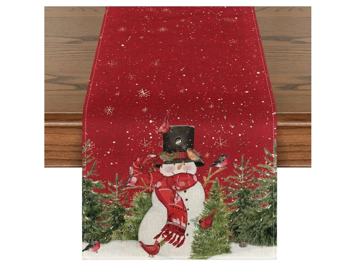 Toalha De Mesa Natal Snowman Pássaro 13x36 Polegadas Decoração De Cozinha Festa De Natal