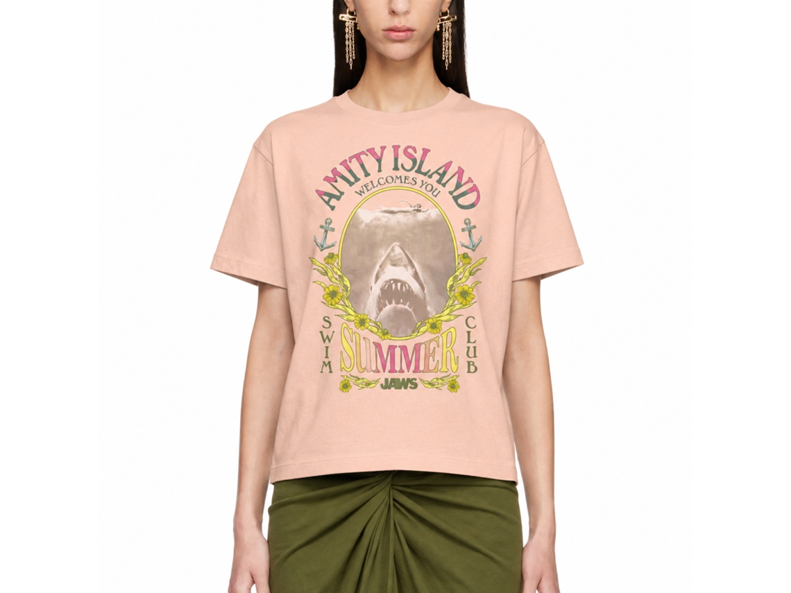 Rockinstone Jaws Movie Summer Swim Club Solid Peach Adult T-shirt Size:s