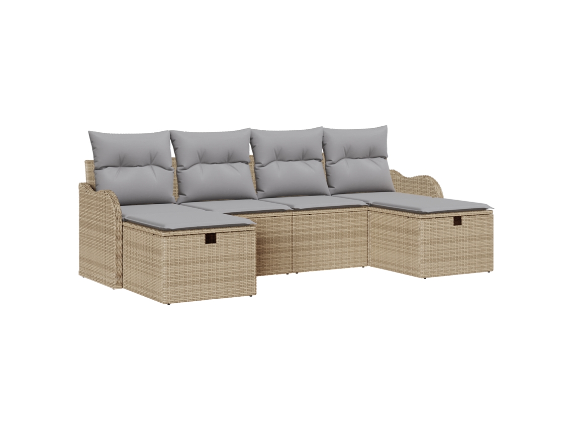 Conjunto 6 Conjunto De Sofás Para Exterior Vidaxl Bege Vime Pe (231 X 117 X 85 Cm)