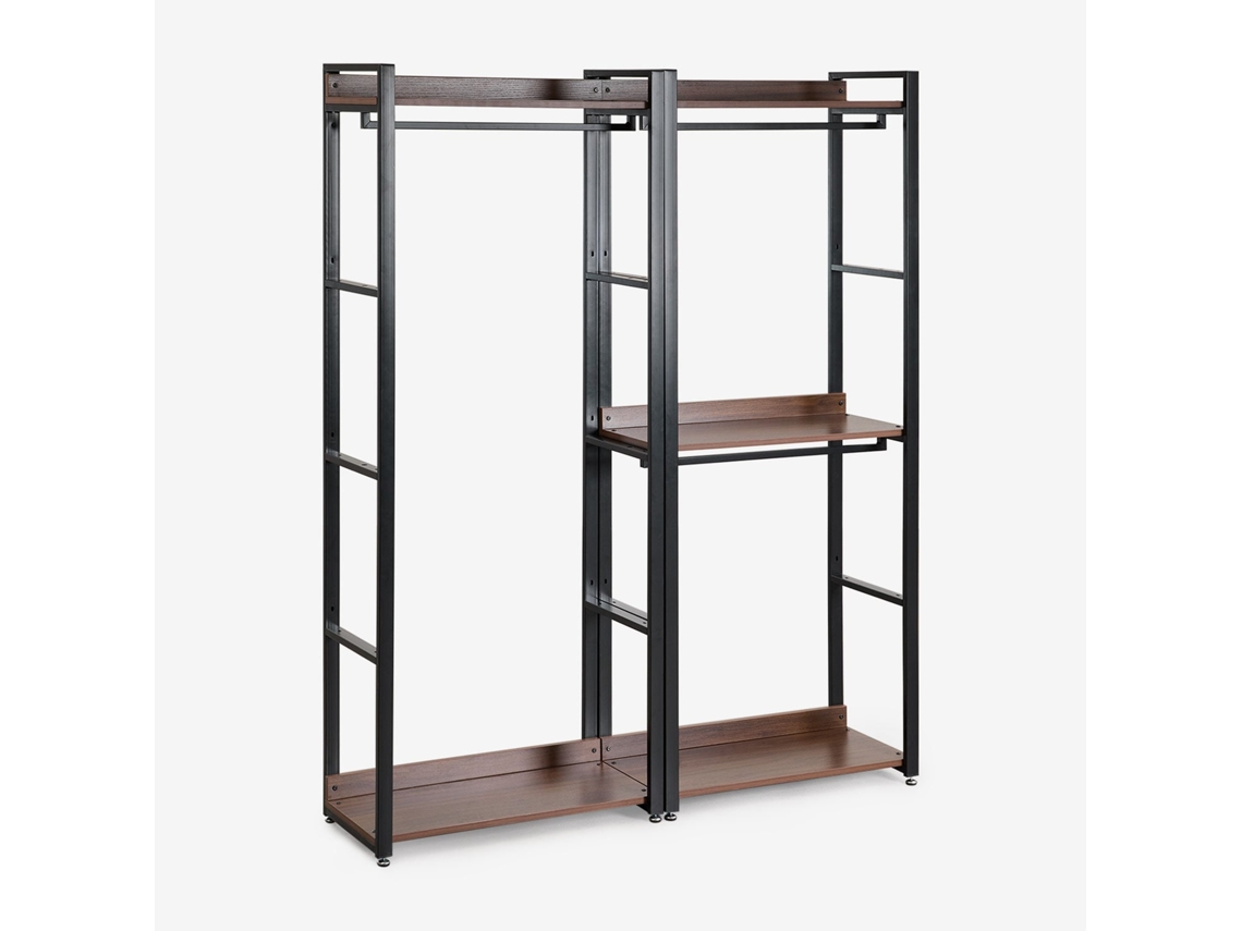 Armário Modular Aberto De 2 Peças Com Cabideiro Em Aço E Madeira Ariaster Mdf Folheado A Melamina Preto Sklum