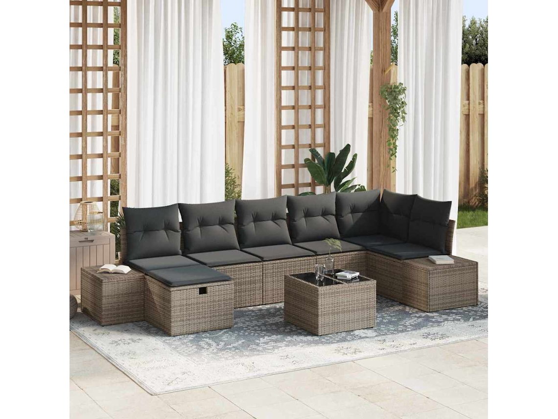 Vidaxl Conjunto De Sofás Com Almofada 7 Pcs Vime Pe