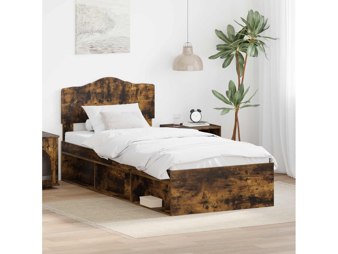 Vidaxl Estrutura Da Cama Com Cabeceira Carvalho Defumado 90 X 190 Cm