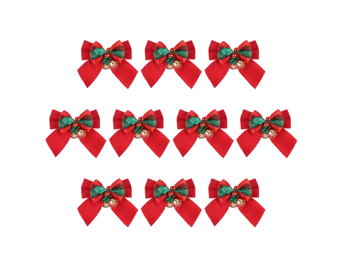 Pack De 10 Laços De Natal Laxiscreed Com Sinos, Borboleta Xadrez E Folhas Verdes Para Decoração Festiva