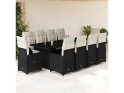 11 Pcs Conjunto De Bistrô P/ Jardim C/ Almofadões Vime Pe Preto Dkd Home Decor
