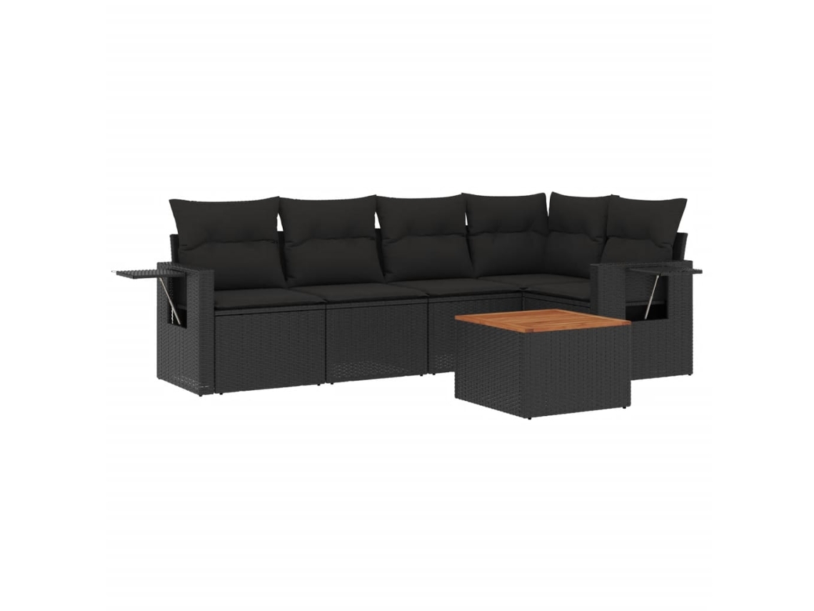 Conjunto Sofás de Jardim 6 Pcs com Almofadões Vime Pe Preto MAISON EXCLUSIVE (6 pcs)