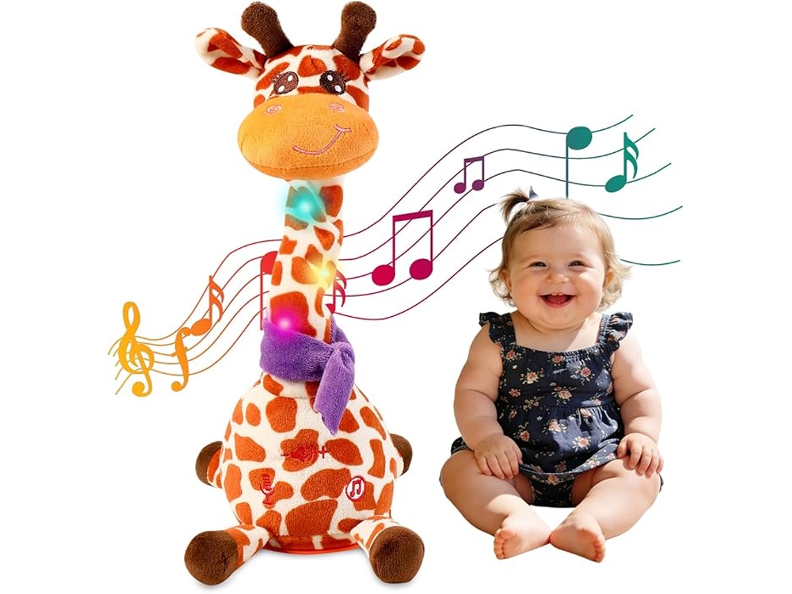 Girafa De Brinquedo Musical. Ela Canta, Dança E Repete O Que Lhe Dizes Laranja Panoona