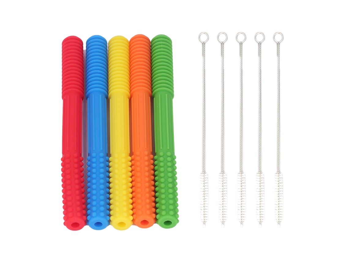 Mali 5pcs Tubos de Dentição Bebê Silicone Resistente a Mordidas 5 Cores Brinquedo Mordedor