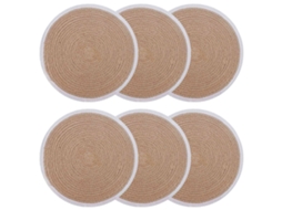 Vidaxl Sousplat De Juta 6 Unid. Natural E Branco 100% Juta Tossa