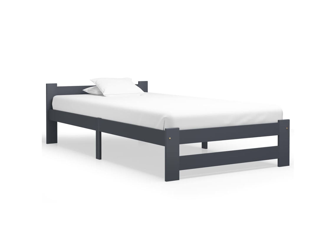 Estrutura De Cama 100x200 Cm Pinho Maciço Cinzento-escuro