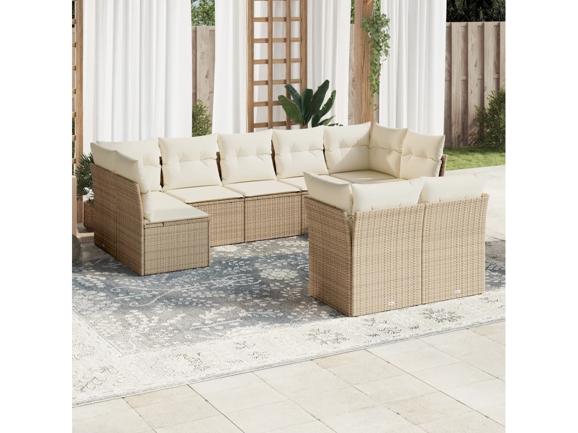 Vidaxl 9 Pcs Conjunto De Sofás P/ Jardim Com Almofadões Vime Pe Bege