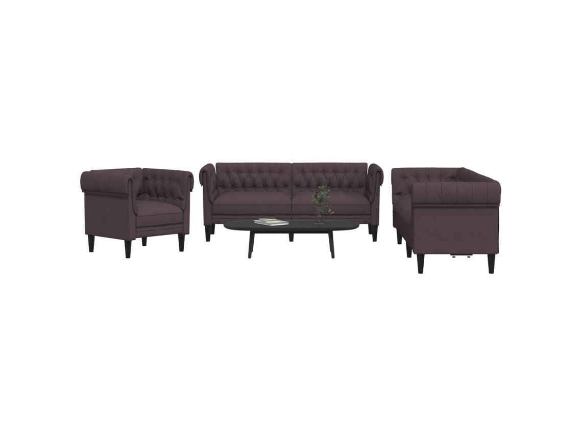 Vidaxl 3 Pcs Conjunto De Sofás Tecido Castanho-escuro