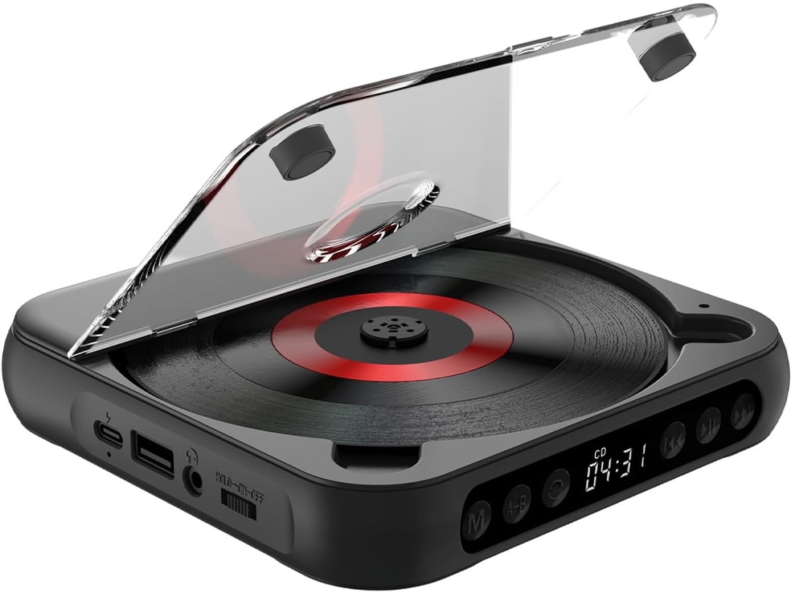 Leitor De Cd Portátil, Recarregável, Com Bluetooth 5 3, Fones De Ouvido, Duas Caixas De Som Estéreo, Tela Lcd, Para Casa