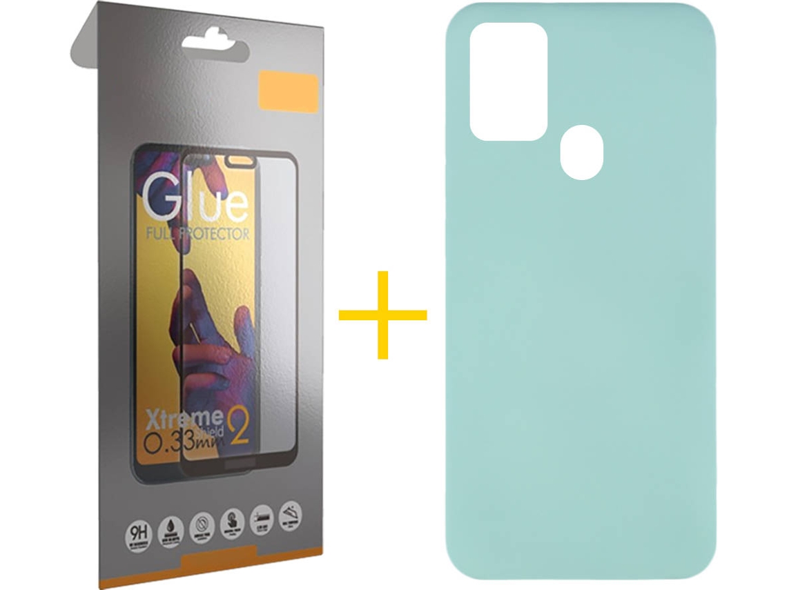 Capa e Película de Vidro Full Samsung Galaxy A21s SKYHE Silicone Líquido Verde Água