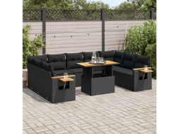 Vidaxl 10 Pcs Conjunto Sofás Jardim C/ Almofadões Vime Pe/acácia Preto