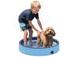 Piscina Dobrável para Cães BTFORUS com aspersor, resistente, Ø80x20cm azul