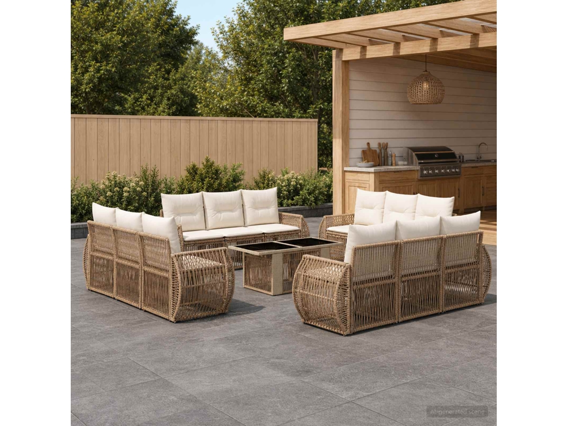 Vidaxl Conjunto De Sofá De Jardim 13 Unid. Bege E Branco Creme Vime Pe