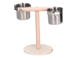 Poleiro de Madeira Primerox com Taça de Aço Inoxidável para Pássaros