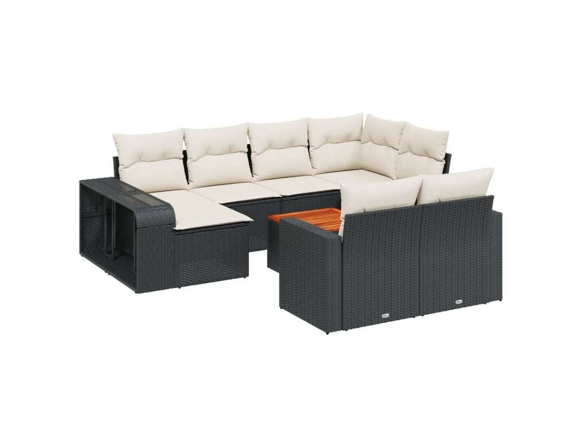 Conjunto 11 Sofás de Jardim com Almofadões VIDAXL Vime Pe Preto