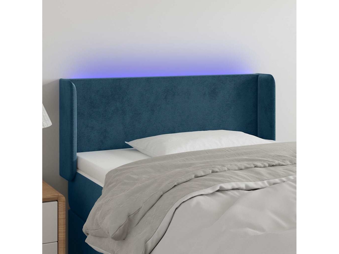 Vidaxl Cabeceira Cama C/ Luzes Led Veludo 103x16x78/88 Cm Azul-escuro
