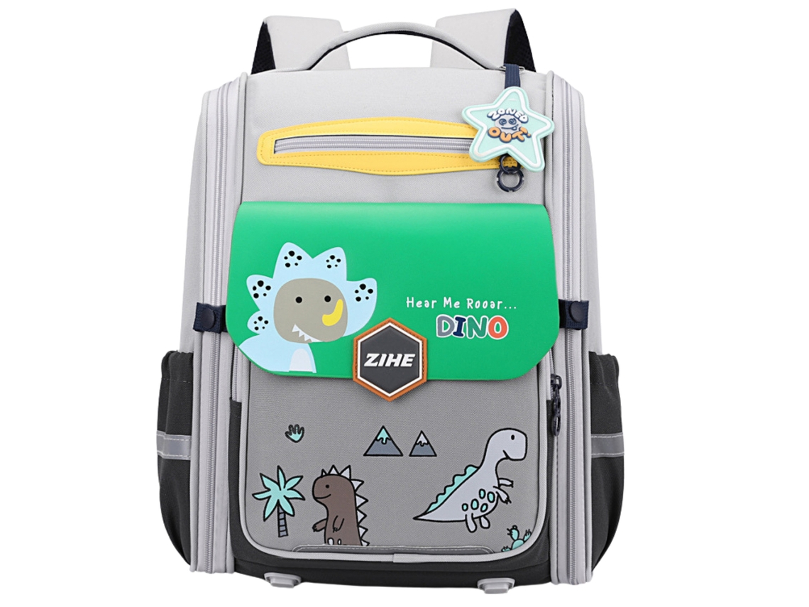 School Backpack With Dinosaurs Chest Strap Gray Green 21l 39cm