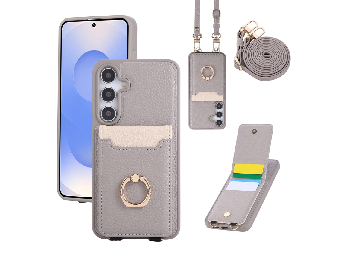 Capa Chrui Para Samsung Galaxy S26, Com Anel, Compartimento Para Cartões E Alça De Ombro (compatível, Cinza)