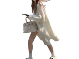 2026 suéter Cardigã de Lã Grossa Oversized para Mulher com Mangas em Gola e Frente Aberta