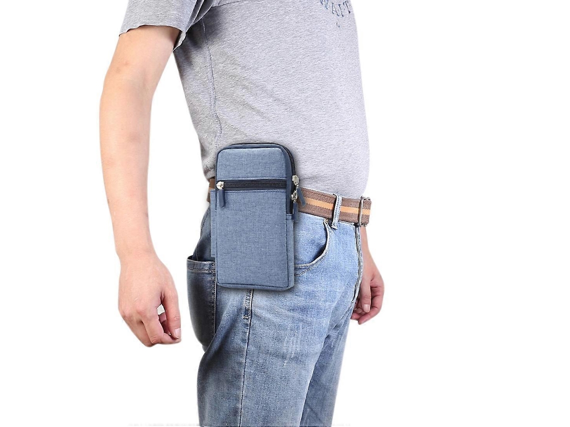 Bolsa De Cintura Universal Multifuncional Para Celular, Em Denim Xadrez Simples, Para Smartphones De 6,3 Polegadas Ou Menos