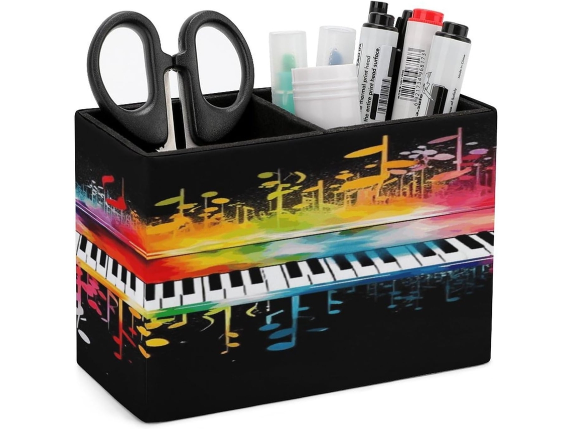 Porta-lápis colorido em formato de teclado de piano, notas musicais, com compartimento duplo, porta-lápis para maquiagem.