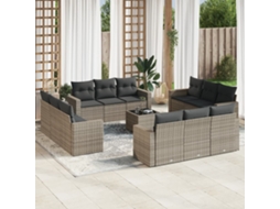 Vidaxl 13 Pcs Conjunto Sofás P/ Jardim C/ Almofadões Vime Pe Cinzento
