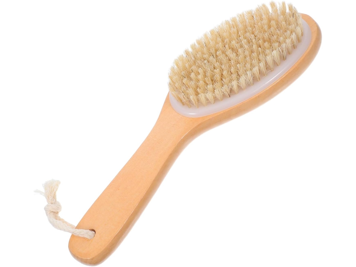 Escova De Banho Madeira Vicasky Com Cerdas Naturais E Cabo Curvo, Escova De Massagem Corporal Esfoliante Para Remover