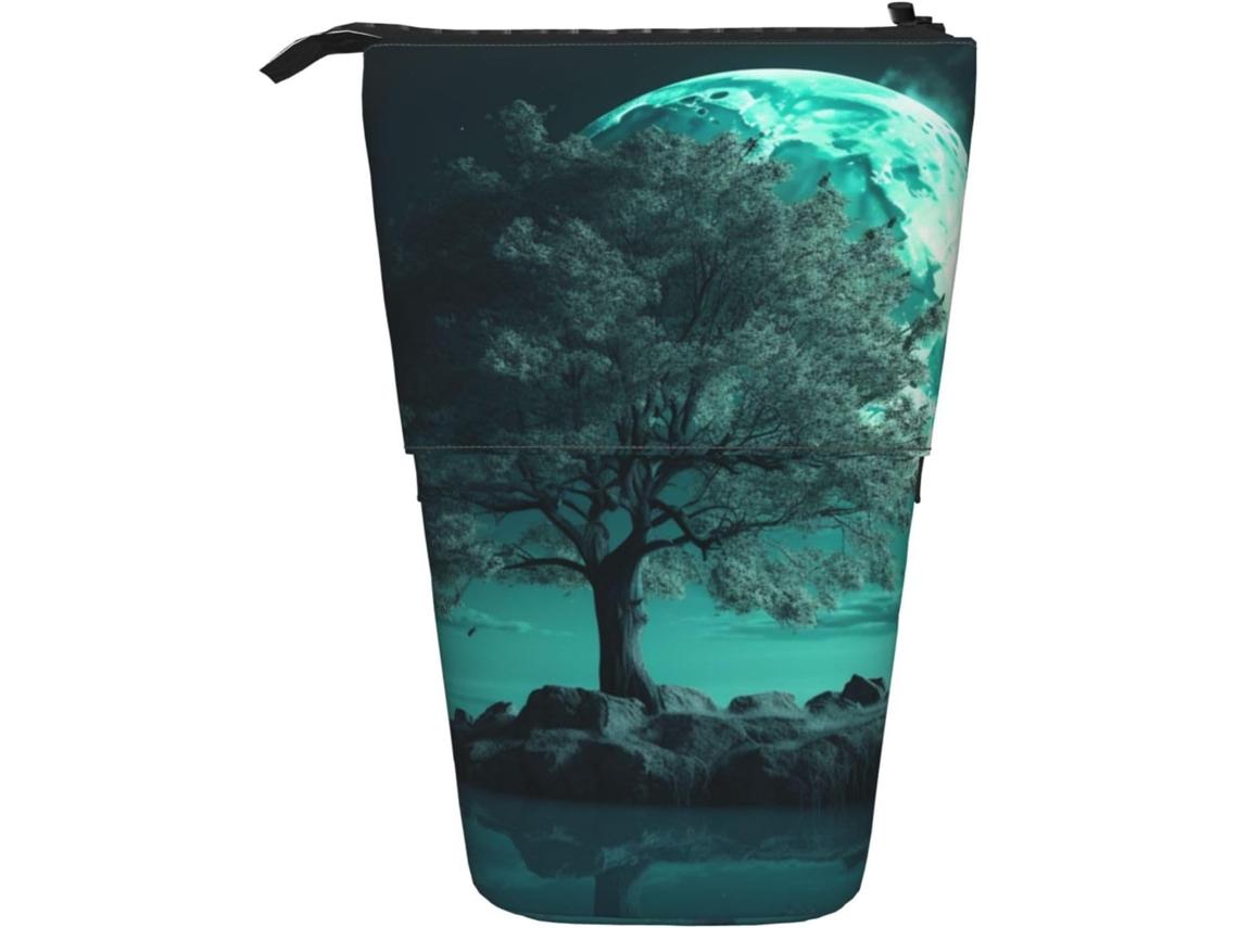 Case Trousse Crayons Télescopique Teal Tree Moonlight Print Durable Porte-stylo Cosmé Peil Télescopique