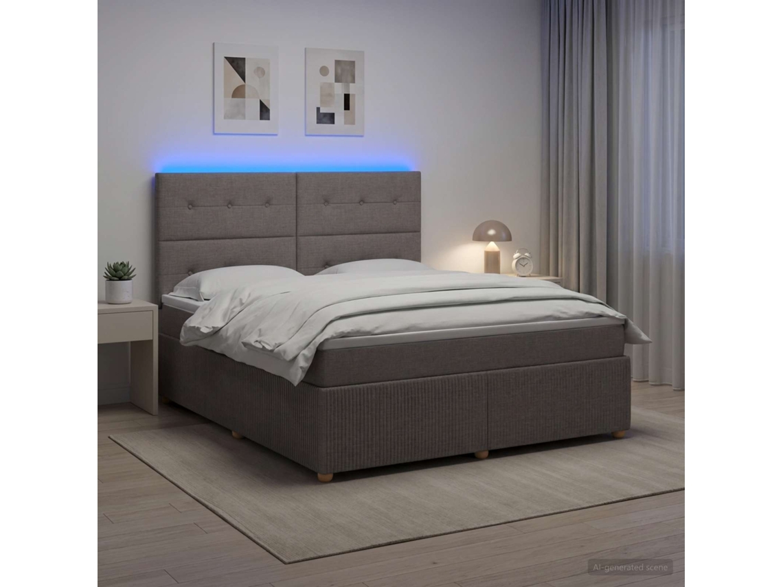 Vidaxl Cama Box Com Led E Colchão Cinzento-acastanhado 140 X 190 Cm