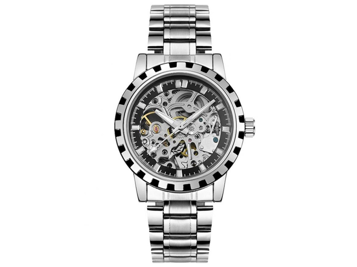 Reloj Hombre Nary Acero Inoxidable Resistente Al Agua Movimiento Mecánico Dial Redondo Negro