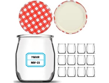 Conjunto de 12 Frascos de Vidro de 190 Ml com Tampa Metálica Hermética Ideal para Iogurte Natillas Pudim e Papinhas Etiquetas Incluídas MUNDOTARROS