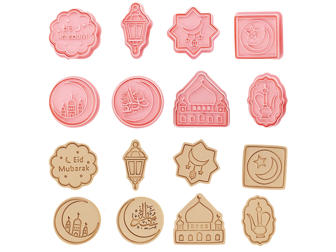 Conjunto de Cortadores 3D para Biscoitos Eid Al Fitr, Moldes e Ferramentas de Bolo