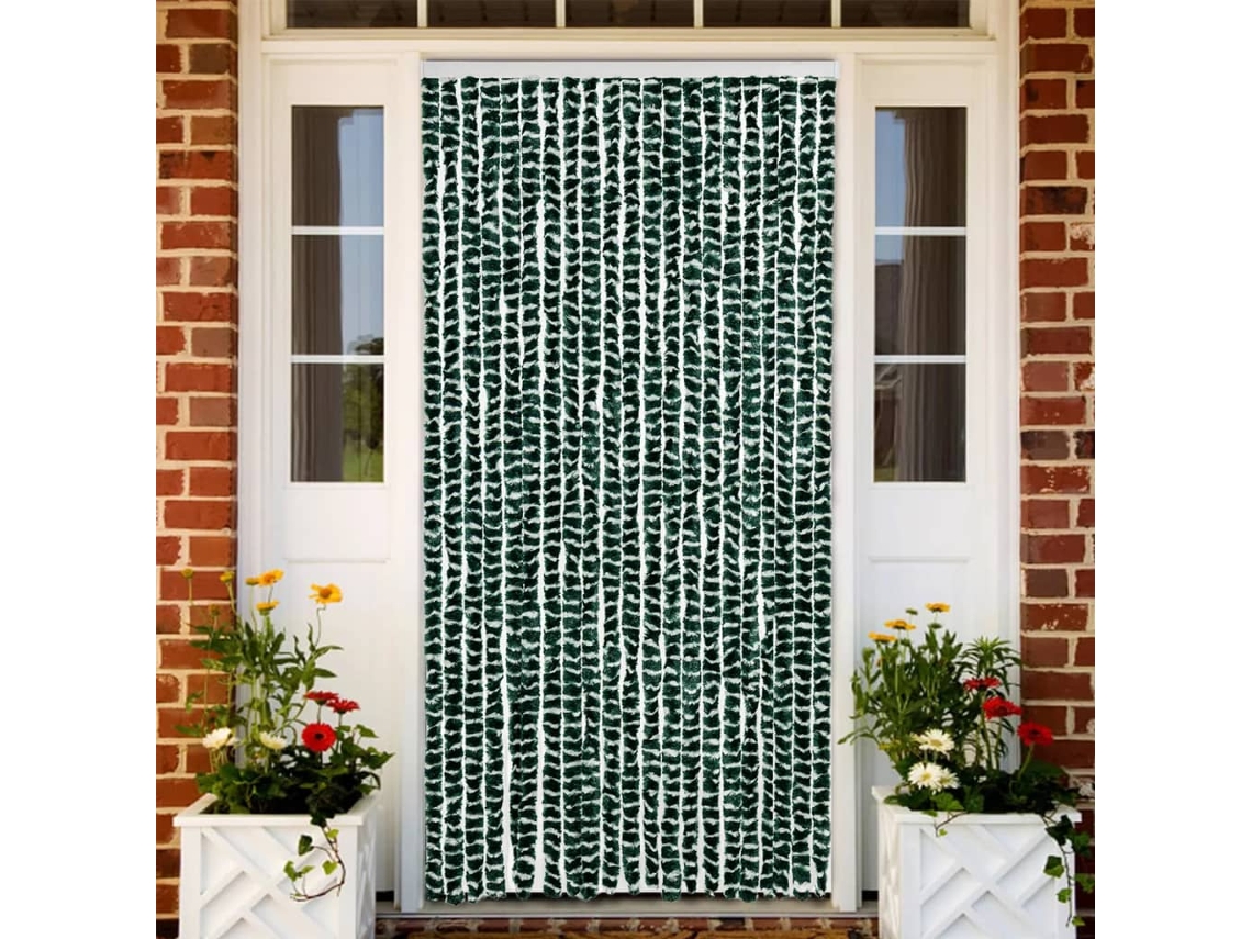 Vidaxl Cortina Anti-insetos 90x200 Cm Chenille Verde E Branco
