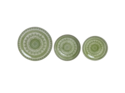 Conjunto de 18 Peças de Porcelana Verde com Mandala para Jantar, Medindo 27x27x2,5cm. ALEXANDRA HOUSE LIVING