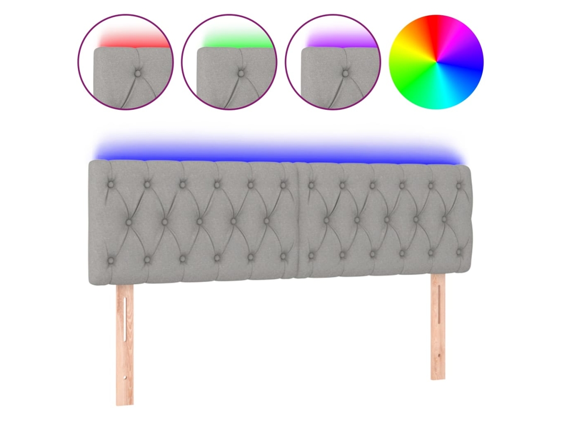 Cabeceira de Cama com Luzes Led Tecido Cinza Claro MAISON EXCLUSIVE (144x7x78 cm)