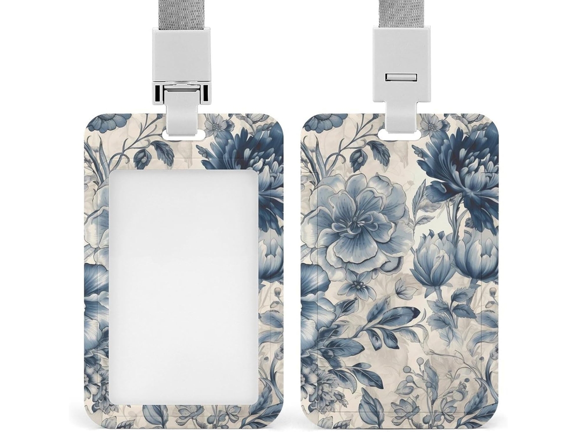 Porta Crachá Azul Com Estampa Floral, Feito De Plástico Resistente, Cartões De Identificação, Cartões De