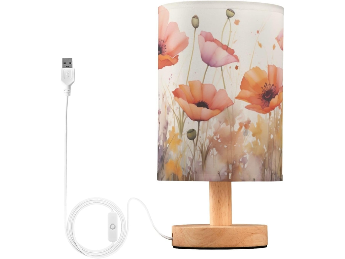 Luminária de cabeceira LED com portas USB, mesa de leitura para quarto, cúpula Tído e base Madeira, escrivaninha para quarto.