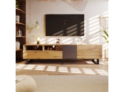 Armário de Tv Moderno BTFORUS com Colorblocking e Veios de Madeira (180 cm)