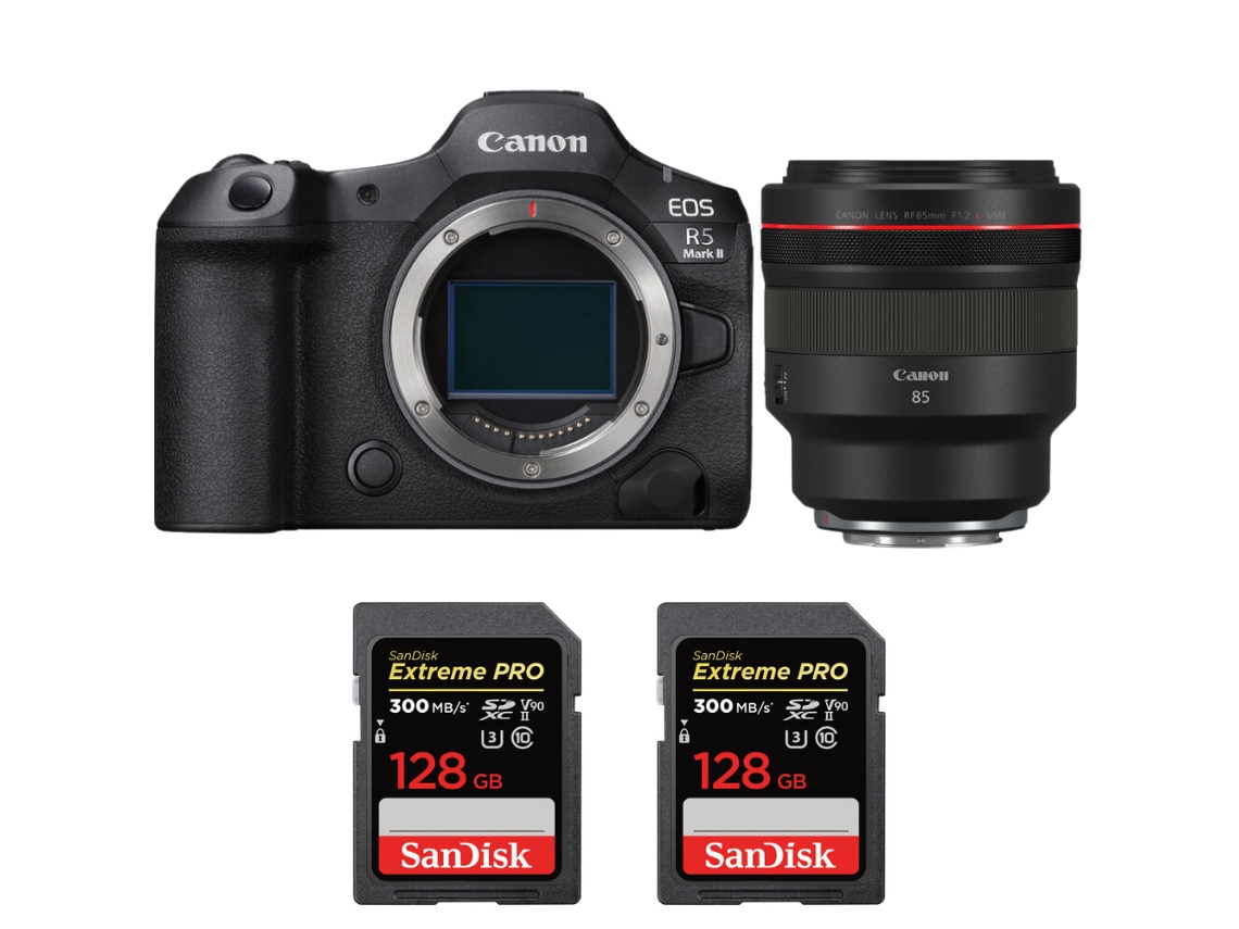 Eos R5 Mark Ii + Rf 85mm F/1.2 L Usm + 2 Sandisk 128gb Uhs ii 300mb/s + Ebook “20 Dicas para Fotos Que Impressionam” CANON