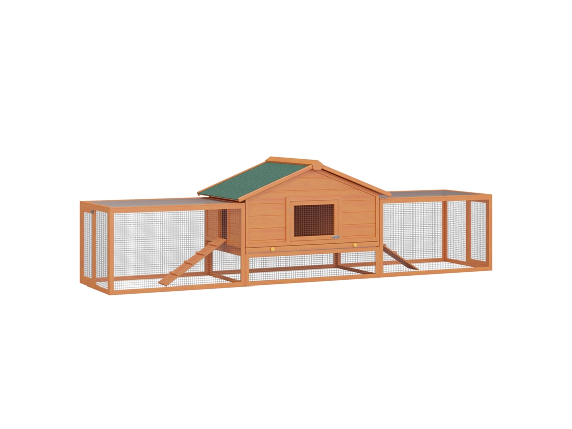 Gaiola/casinha Para Pequenos Animais, Com 2 Áreas Externas, 2 Rampas, 309 Cm X 79 Cm X 86 Cm, Nas Cores Natural E Verde.