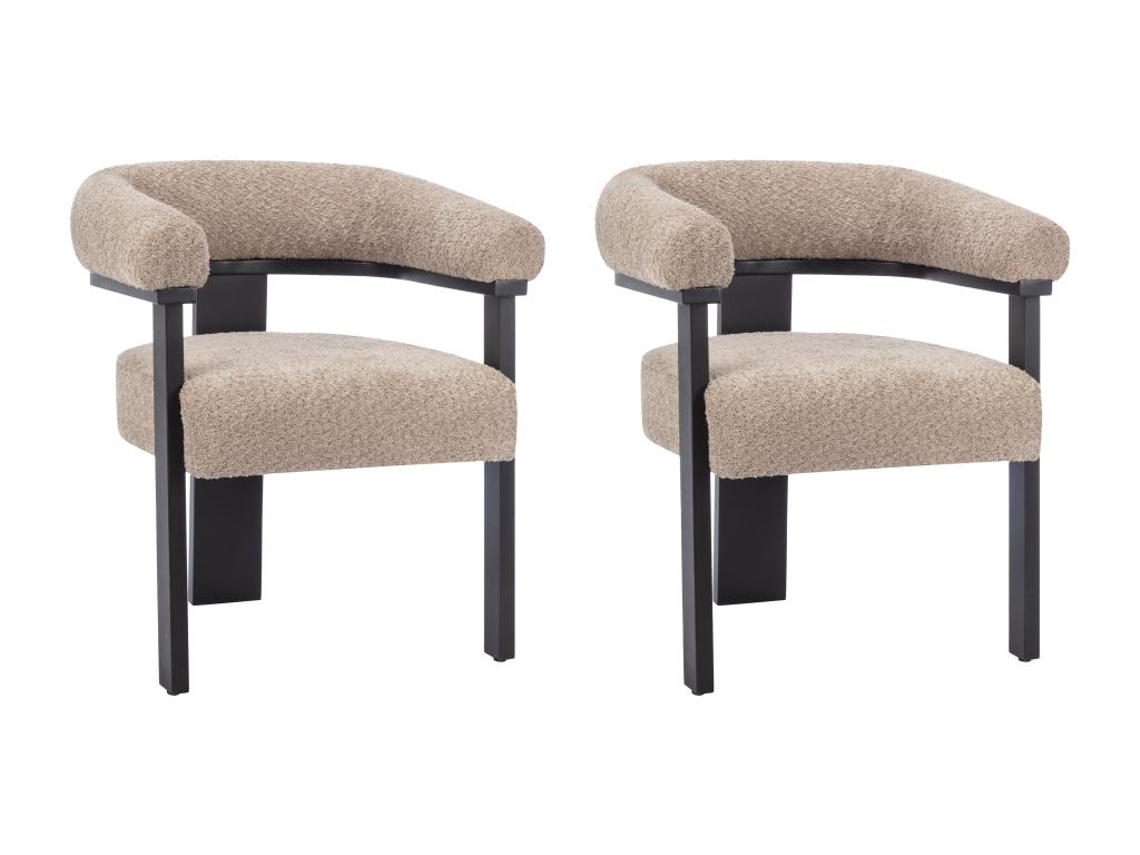 Conjunto de 2 cadeiras com braços em tecido frisado e madeira de hevea - Topo e preto - LIVELIA VENTE-UNIQUE.PT