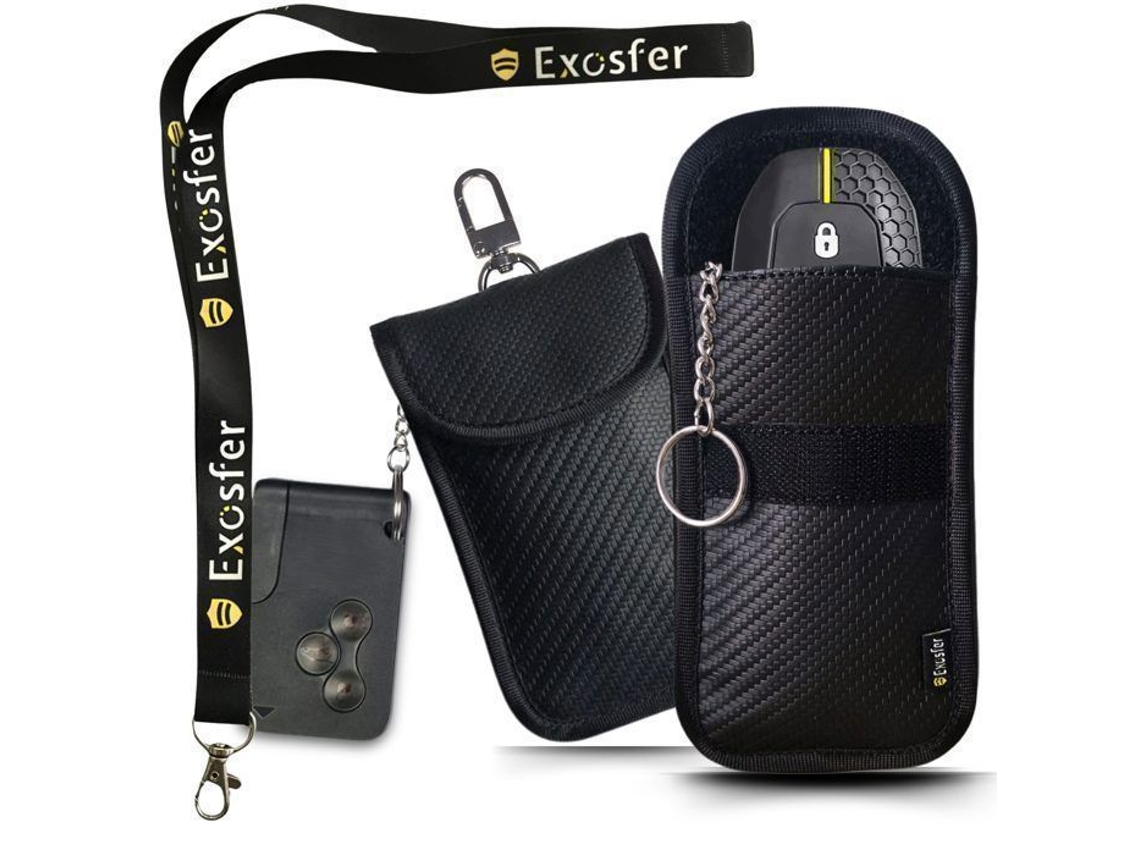 Antivol De Carro - Exosfer - Pacote Anti Rfid 1s+1m + Cordão - Carbono Fosco - Bloqueio Rfid/nfc - Gaiola De Faraday