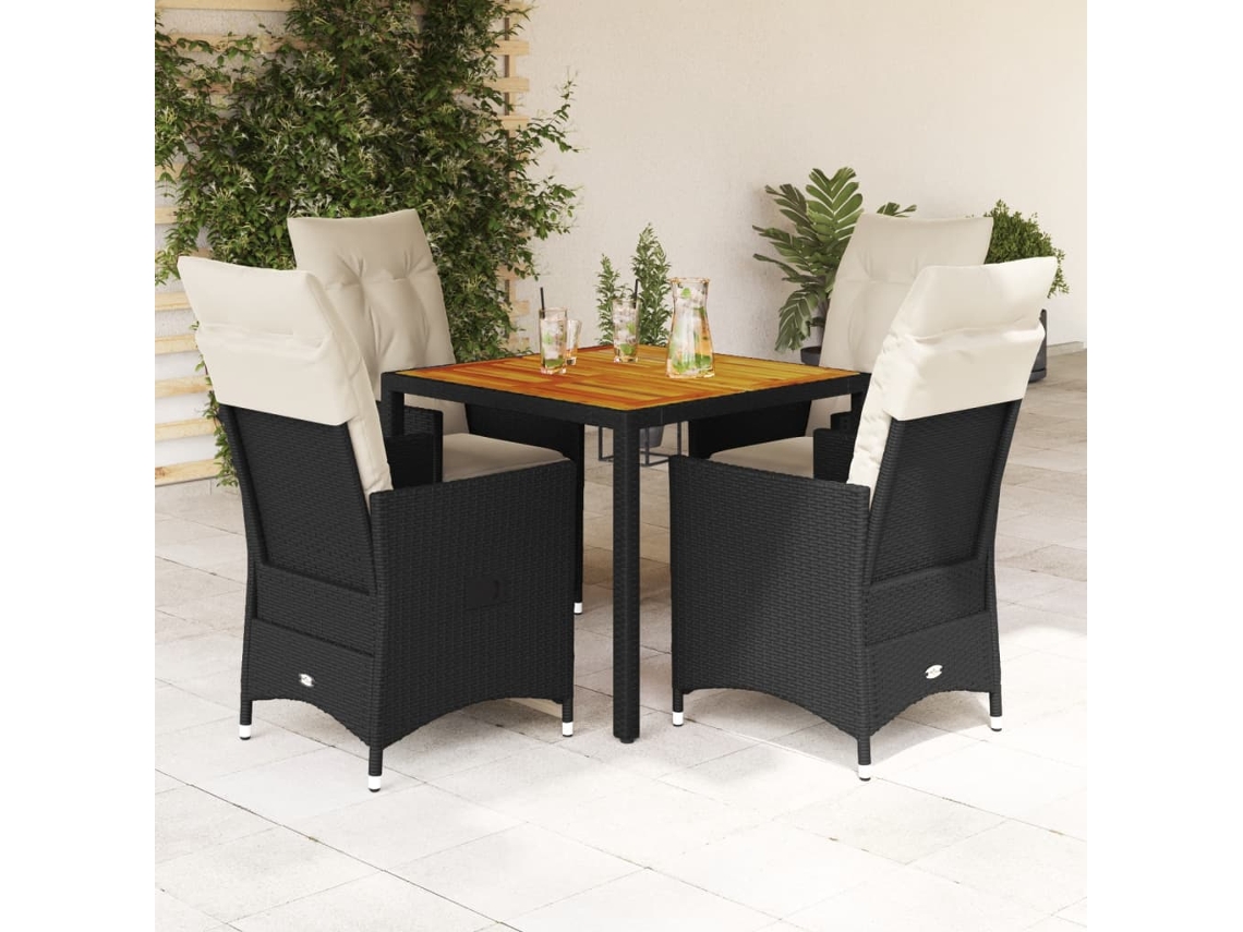 Vidaxl 5 Pcs Conjunto De Jantar P/ Jardim C/ Almofadões Vime Pe Preto